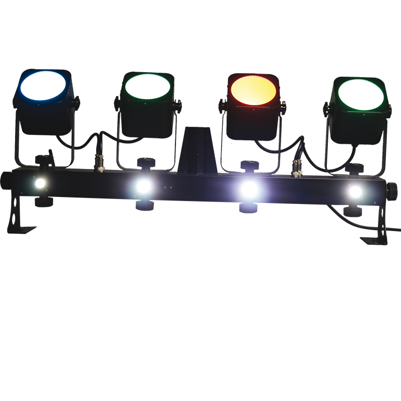 4X DMX-CONTROLLED COB LED PROJECTORS ON A T-BAR